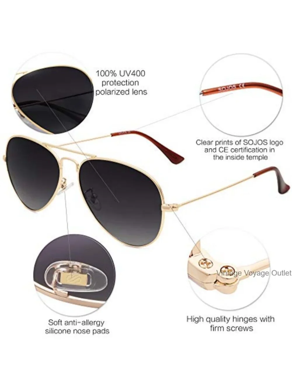 Polarized Aviator Sunglasses Stainless Steel Frame UV400 Protection Unisex
